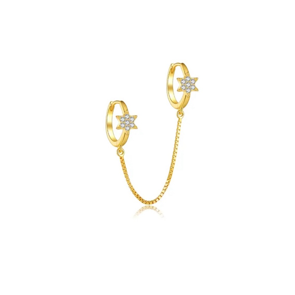 925 Sterling Silver Gold Star of David Chain Earrings! Rare and beautiful!